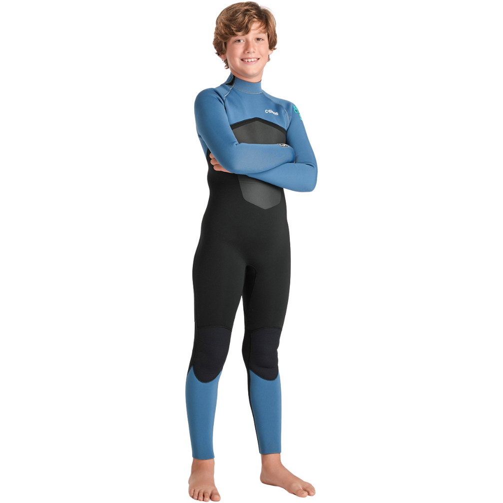 2026 C-Skins Junior Nuwave Legend 5/4/3mm Back Zip Wetsuit C-NLE54JBZ - Black / Steel Blue / Aqua